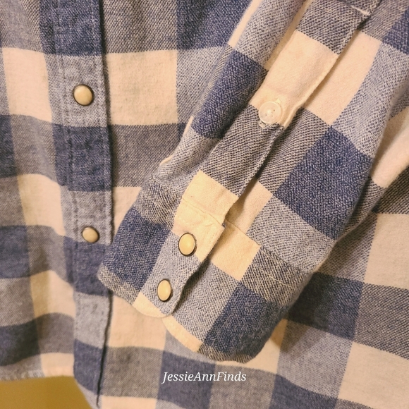 Lucky Brand Blue White Plaid Pearl Snap Flannel Shirt Men's Size Large - Picture 9 of 10